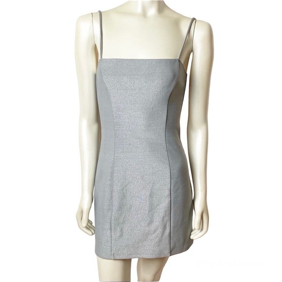 Reformation Sleeveless Mini Dress M Silver Metallic Bodycon Sheath Party Glam - Picture 12 of 13